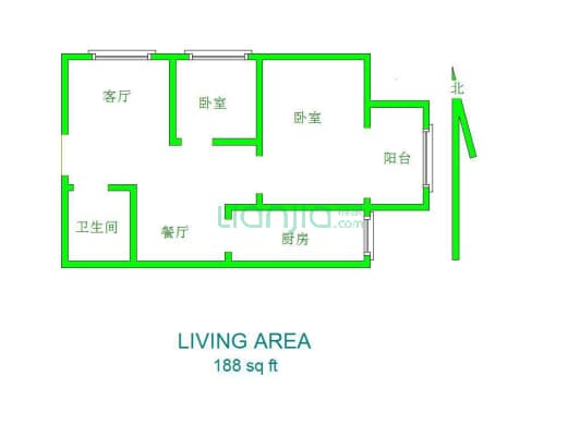 丽景蓝湾B区 2室1厅 东 北-户型图