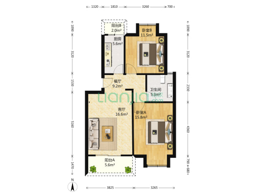 巷佳华苑(二期) 2室2厅1卫 82平方