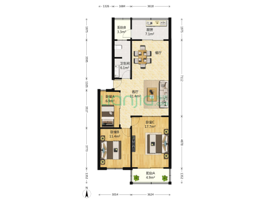 鹭鸣苑 3室1厅1卫 108平方