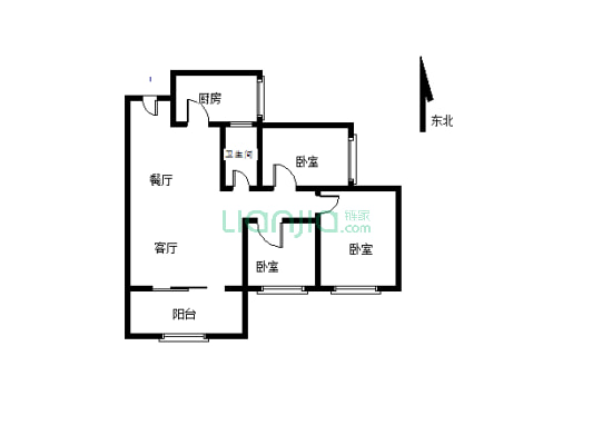 三江新区正看公园小三房，简单装修可随意置换家具-户型图