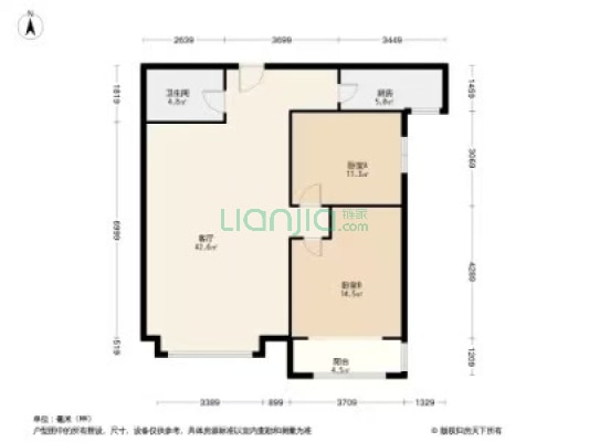 华阳路上的2居室     业主在涿州  可随时签约-户型图