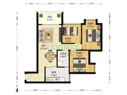 融创依云郡 3室1厅1卫 93平方
