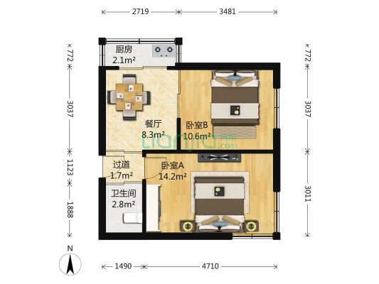 气象街 2室1厅1卫 56平方