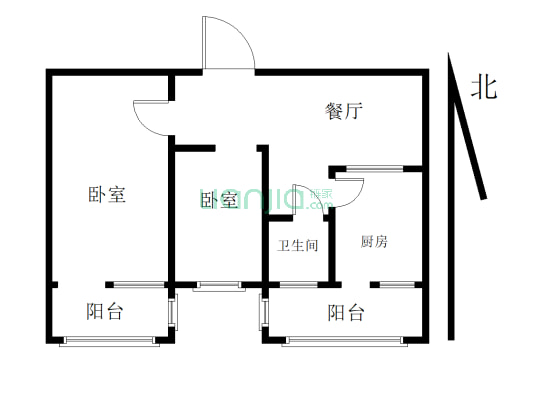 范阳路 精装小两居 步梯二层 采光充足  集中供暖-户型图