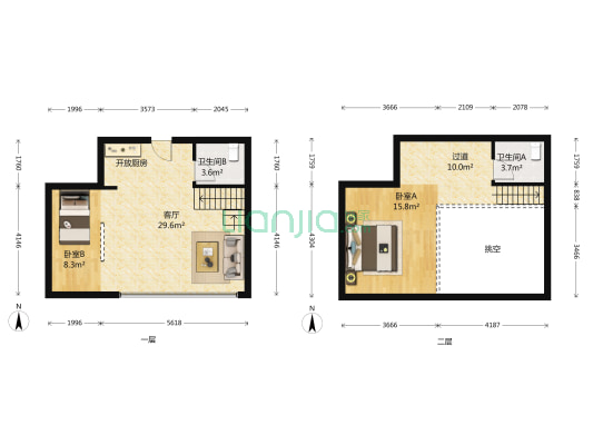 名城国际公馆 2室1厅2卫 65平方