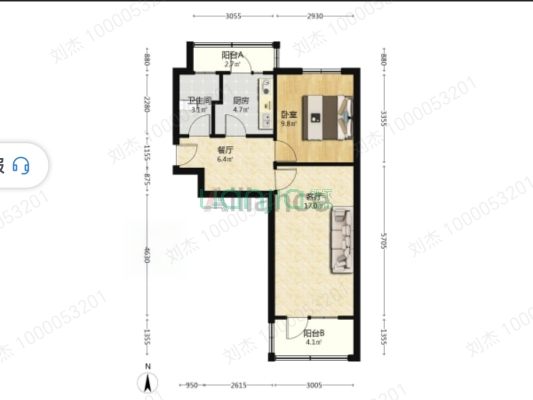 研制厂小区 2室1厅 南 北-户型图
