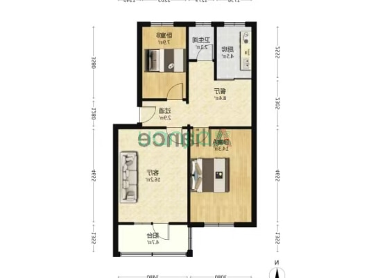 建厂局设计院家属楼 2室2厅 南 北-户型图