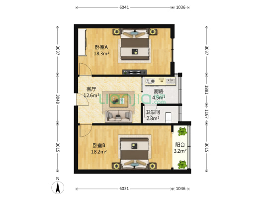 育才一村 2室1厅1卫 73平方