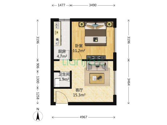 东亚三环 1室1厅1卫 51平方
