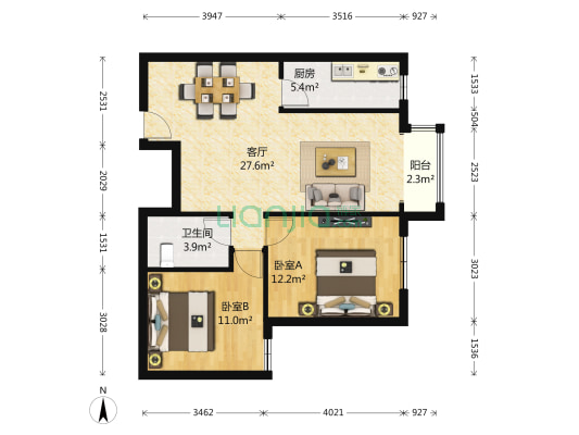 首尔甜城MOBO公寓 2室1厅1卫 81平方