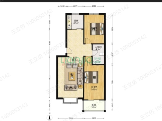 近范阳路板楼南北通透两居，房本满五税费低-户型图