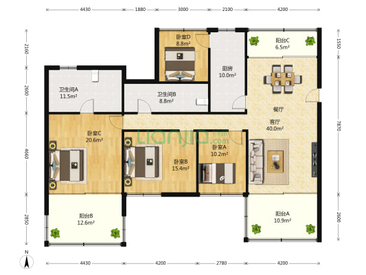 郁金香花苑 4室2厅2卫 190平方
