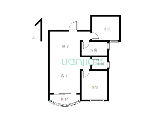 志远小区 大两居  中间楼层 家具家电齐全 拎包入住-户型图