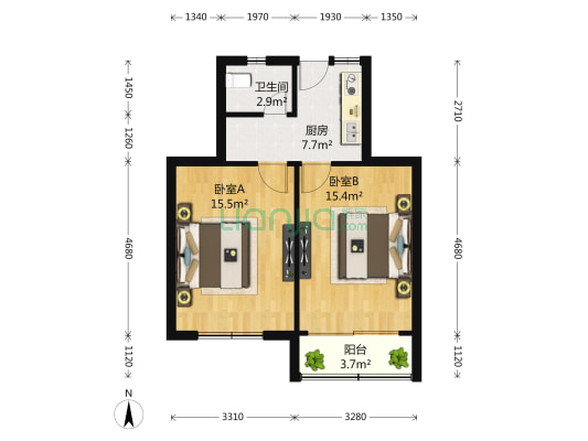 镇北小区 2室0厅1卫 59平方