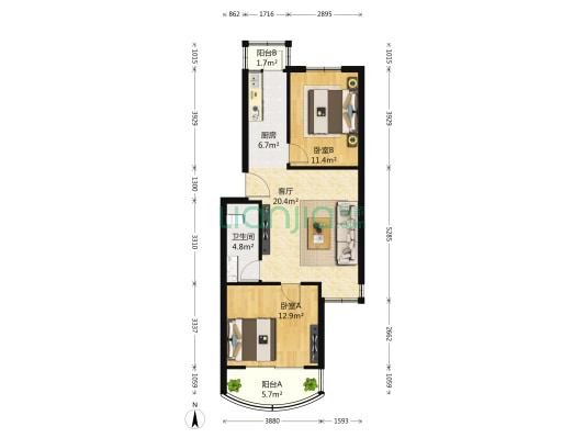 绿岛家园 2室1厅1卫 81平方