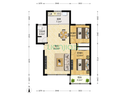 倍特科技苑 2室1厅1卫 87平方