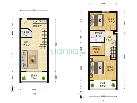 上坤公园天地 2室1厅2卫 48平方