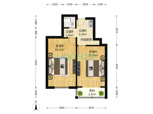 朱家滩小区 2室0厅1卫 57平方