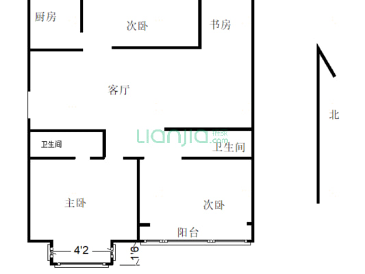 富力花园 3室2厅 南 北-户型图