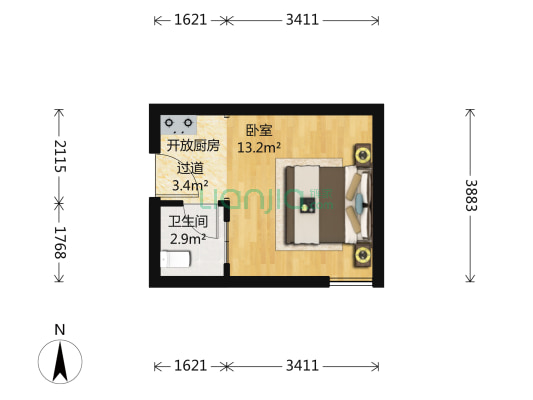 世纪金色嘉园 1室0厅1卫 23平方