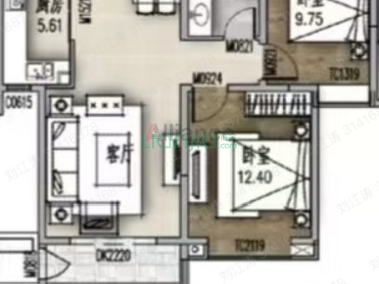 中船涿州府 2室2厅 南 北-户型图