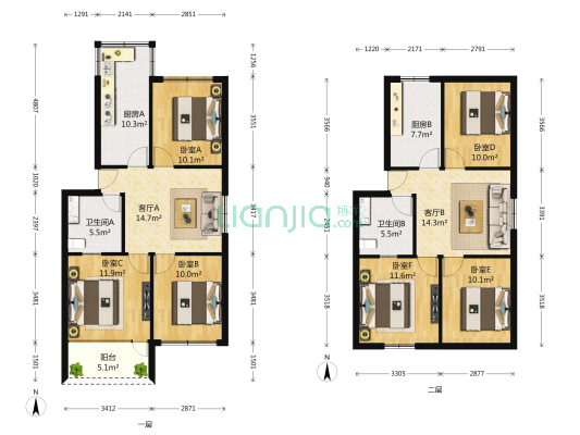 天府花园小区 6室2厅2卫 64平方
