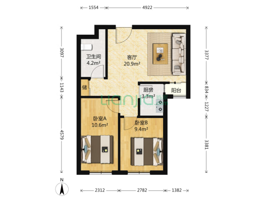 保利嘉园一号院 2室1厅1卫 70平方