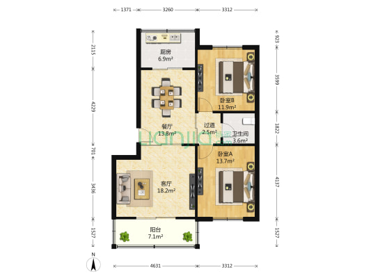 花园路2-6号 2室2厅1卫 97平方