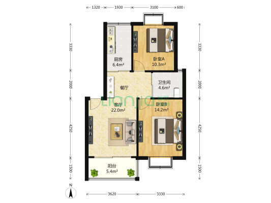 御桥馨华苑 2室2厅1卫 78平方