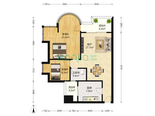 融侨半岛云满庭D区 2室1厅1卫 90平方