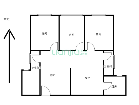 大汉新城，可以2套单身公寓的小3房，适合投 资老板们-户型图