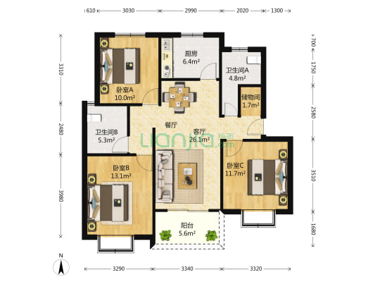 双秀西园 3室2厅2卫 112平方
