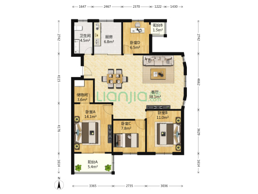 美达上河明苑 4室1厅1卫 127平方