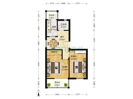 新建宫门路35号院 2室1厅1卫 58平方