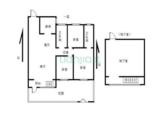 龙湖山庄毛坯房室内直通地下室带车位包更名带院子70平-户型图