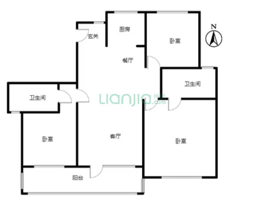 南北通透格局 第四代住宅 带大露台 三阳开泰格局-户型图
