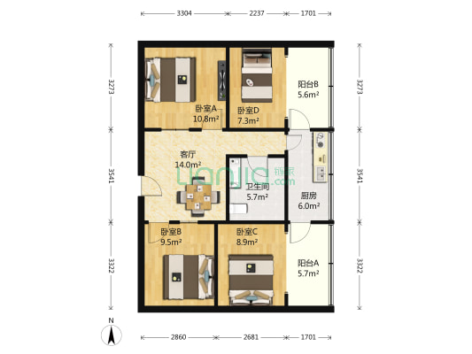 营通巷2号 4室1厅1卫 73平方