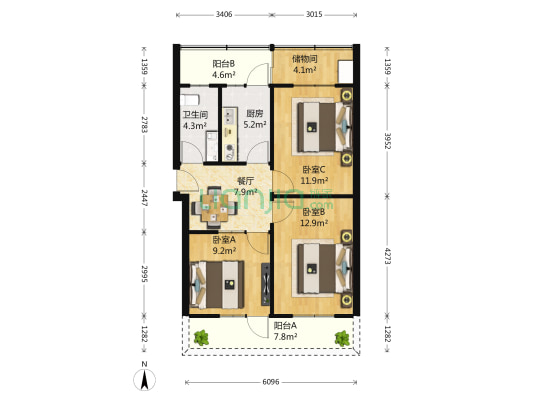 东府街7号 3室1厅1卫 78平方