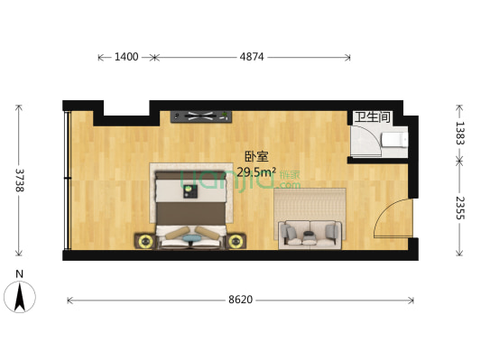 财富广场 1室1厅 540万