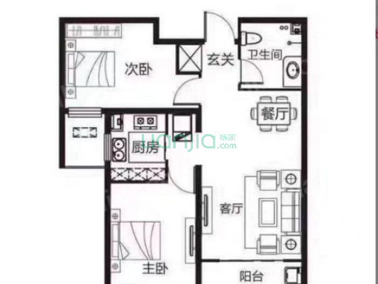 南向两居，精装修 拎包入住，楼层好-户型图