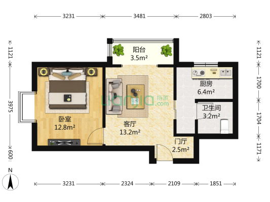 海景雅苑 1室1厅1卫 61平方
