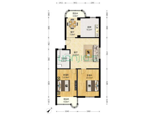 黎明公寓 2室2厅1卫 101平方