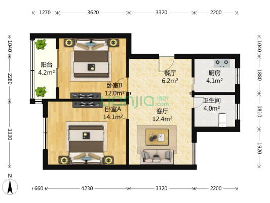 南陈小区 2室2厅1卫 76平方