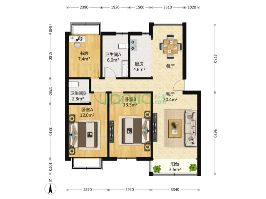 海燕苑 3室2厅2卫 144平方
