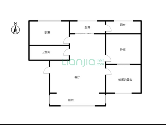 采光无遮挡，南北通透大两居，户型方正-户型图