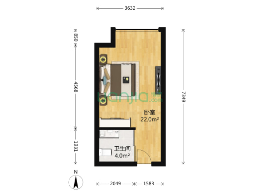 U城听蓝时光 1室0厅1卫 29平方