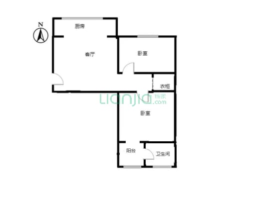 永安小区 物探一号院 中间楼层，南北通透两居-户型图