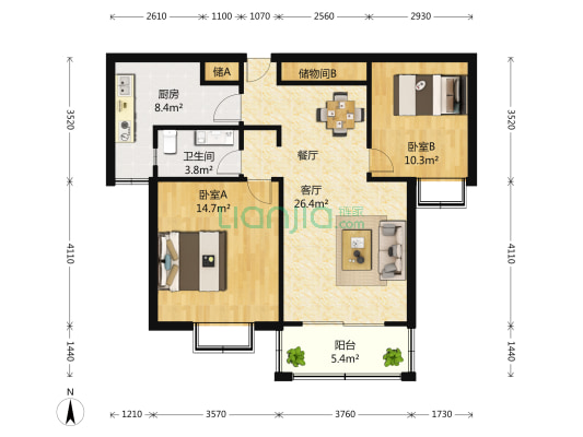 星胜客（北） 2室2厅1卫 0平方