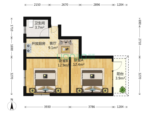 赵沟浜小区 2室1厅1卫 51平方