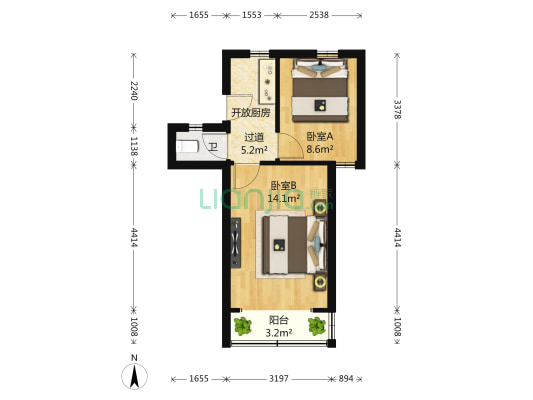 复旦第一宿舍 2室0厅1卫 41平方